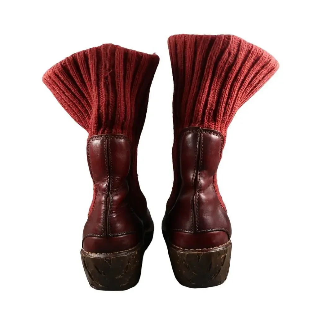 El Naturalista Shoes Womens 40 Boots Leather Knit Pull On Comfort N097 Yggdrasil